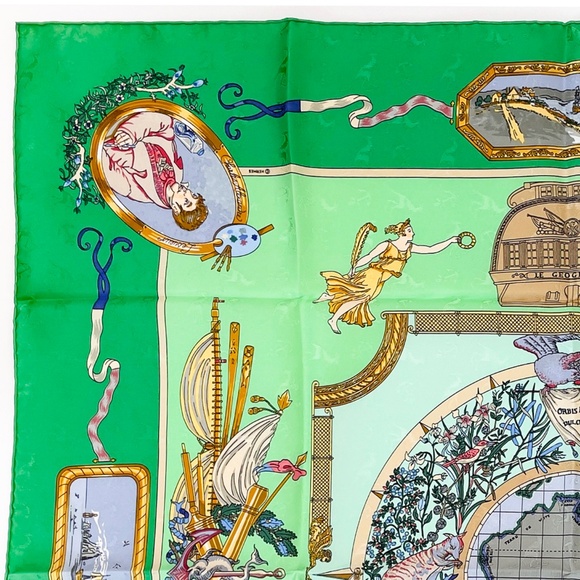 NWT Vintage Hermes Scarf Carré 90 "Le Geographe" in Green - Picture 6 of 10